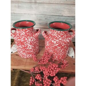 Robert Stanley Home Red Speckle Ceramic Milk CanVases Christmas Set of 2